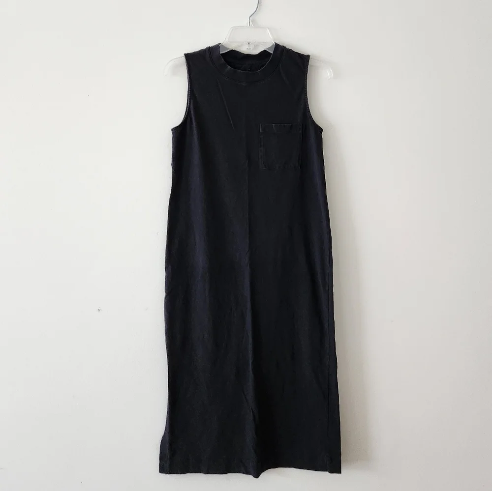 Everlane The Long Weekend Sleeveless Side Slit Midi Dress Cotton Black Small - Picture 6 of 10